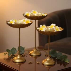 Decorative Urli Stand Tealight Holder Set of 3, Bowl for Home Decor, Table Décor Floating Flower Taj Diya Diwali Decoration Puja Items