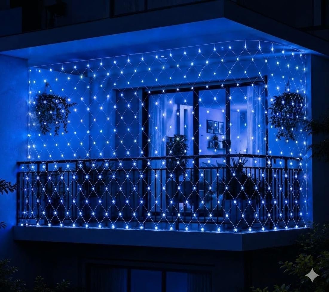 MIRADH Led Net Mesh String Lights - Diwali Lights for Decoration for Home Diwali Lights for Home Decoration led Lights Christmas Light for Ganesh Puja 6.6ft x 6.6ft 144 LEDs (Still Mode Blue)