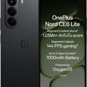 OnePlus Nord CE6 Lite | 8GB+128GB | Hyper Black | Segment's Fastest Dimensity 7400 Apex Processor | 7000mAh Battery | Segment's Highest 144Hz Refresh Rate | 50MP Main Camera, 4K Video Recording