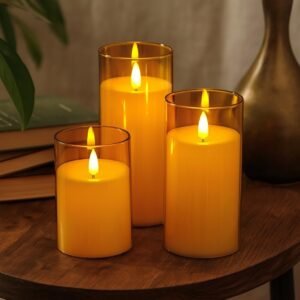 SATYAM KRAFT 1 Set (3 Pcs) LED Tea Light Candles | Flameless, Smokeless, Unscented | for Gifting, Diwali, Home Decor, Room Decoration Lights, Balcony & Festival, Wedding Decoration Items (1 Set)