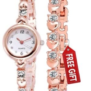Acnos® Premium Girl's Special Quality Different Heart Shape Bangle Analog Watch with Rose Gold Bracelet - Pack of 2