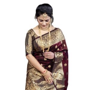 C J Enterprise Women's Pure Soft Silk Saree With Blouse Piece For Wedding