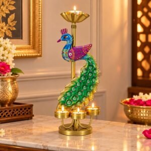 CraftVatika Elegant Metal Peacock Candle Holder - Perfect Home Decoration Diwali, Intricate Design Tealight Candle Holders for Home Diwali Christmas Décor (Single Side)
