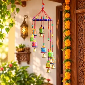 eCraftIndia Multicolour Handcrafted Decorative Window Door Wall Hanging Bells Wind Chimes Decorative Showpiece| Diwali Decoration Items for Home Decor| Gift for Diwali Navratri Housewarming