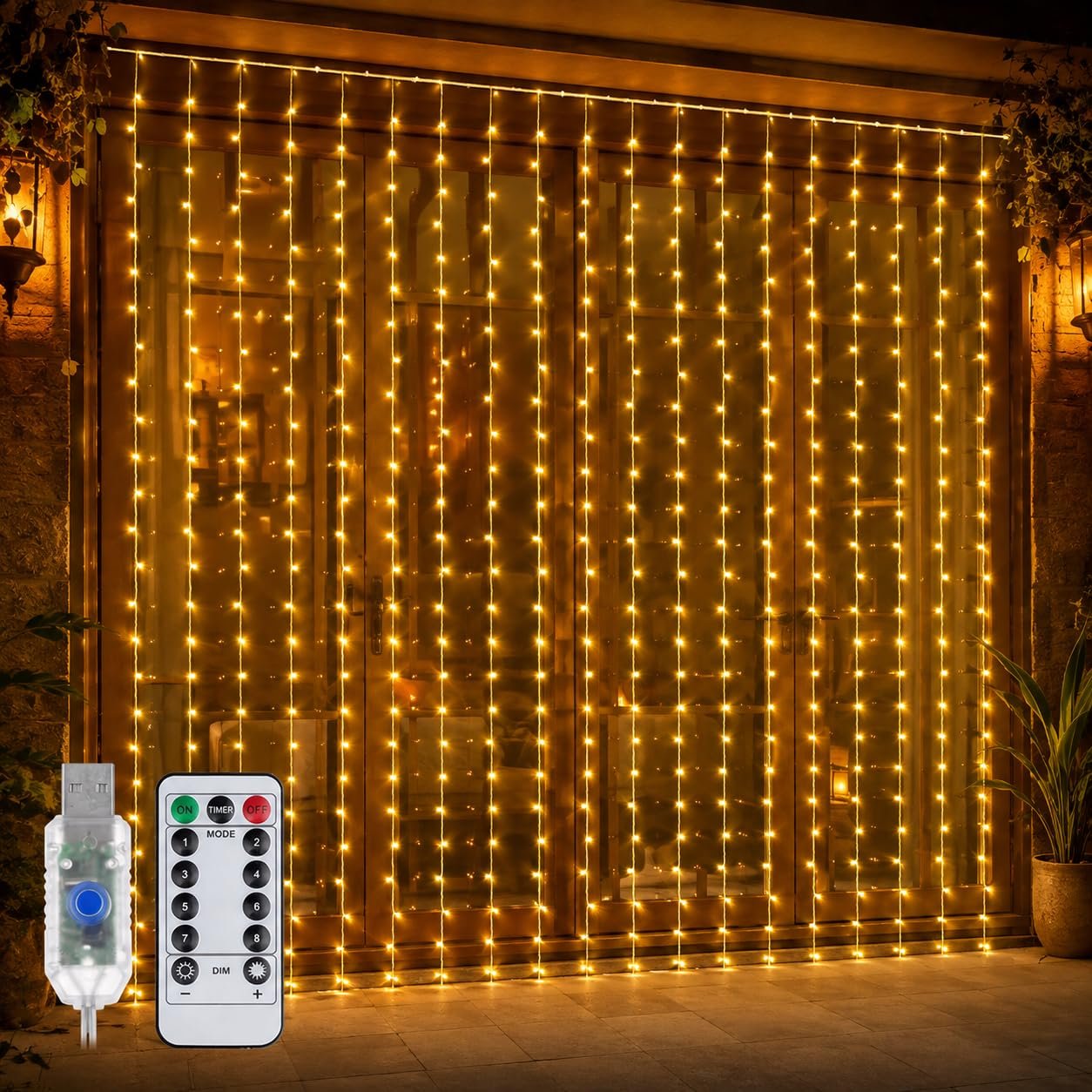 Litehom 300 LED Fairy Curtain Lights with Remote Control Adjustable, USB Operated for Home Decoration, Diwali Decoration, Bedroom Outdoor Birthday Balloon (Warm-White-300)