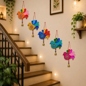 Handmade Multicolored Stylish 5 Birds wall Hanging for Home Decor, Garden,Balcony,Festival Decorative,Diwali Home Decoration Item
