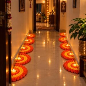 Flower Rangoli Set – RR Crafts Diwali Decoration Items for Home - Pack of 6 Flower Rangoli Mats for Floor, Readymade Decorative Set with Diya for Pooja, Festival & Door Entrance