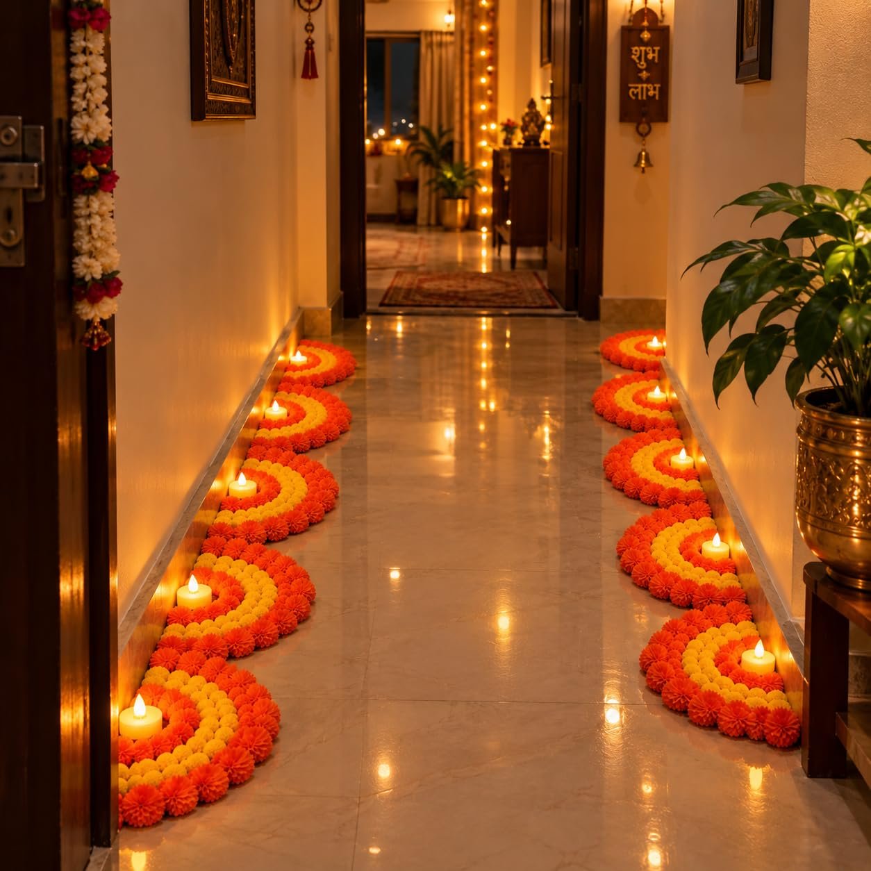 Flower Rangoli Set – RR Crafts Diwali Decoration Items for Home - Pack of 6 Flower Rangoli Mats for Floor, Readymade Decorative Set with Diya for Pooja, Festival & Door Entrance