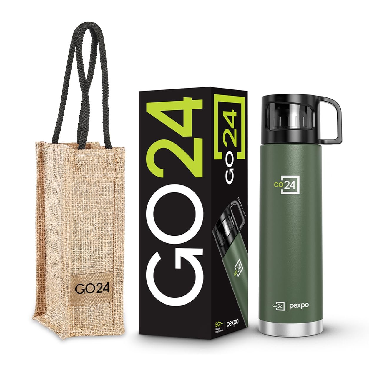 Go24 pexpo Stainless Steel Water Bottle Fererro Military Green 1000ml
