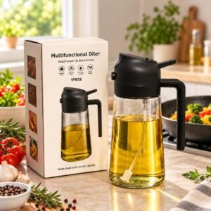 Vasukie 500ML Oil Sprayer for Cooking, 2 in 1 Olive Oil Dispenser Bottle, Glass Spray Bottle with Handle, Fine Mist & Pour, for Air Fryer, Salad, BBQ, Roasting & Kitchen (2 in 1 Oil Bottle)
