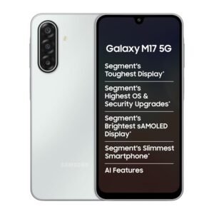 Samsung Galaxy M17 5G Mobile (Moonlight Silver, 4GB RAM, 128GB Storage) | 50MP OIS Triple Camera | Super AMOLED Display | Gorilla Glass Victus | 6 Gen OS Upgrades | Knox Security | AI