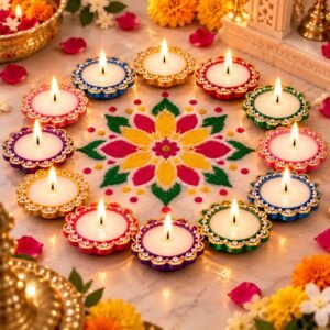DIVAYANSHI Terracotta Diya with Wax Filled | Traditional Earthen Oil Lamp for Diwali Puja & Home Decoration | Ready-to-Light Decorative Mitti Diya for Festive Décor | Pack of 12