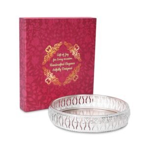 R Ayurveda Copper Round German Silver Plated Tray| Round Decorative Tray | Best Gift for Pooja | Décor | Diwali | Anniversary | House Warming | Birthday (Pack of 1) Size: 6x6 Inches with Gift Box