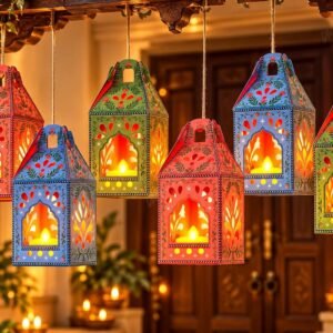Divyakosh Diwali Decorations, Paper hangings 6 pcs with 6 led Lights, Gift Items - Decoration hangings Latkan/Toran/Wall hangings (Paper Lantern - 6)