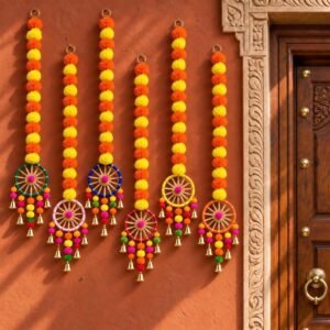 JH Gallery Marigold Latkan Toran, Plastic, Multicolour, 38 Inch, Pack of 6