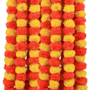 Artificial Flowers for Decoration, Marigold Flowers Garlands Home Decor, Diwali Decoration Items Home Decor, Pooja Room Decorations Items Wedding Housewarming (Multicolour, Pack of 10)