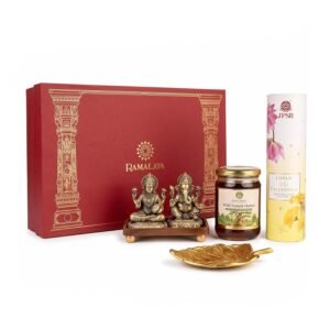 Ramalaya Shri Samriddhi Diwali Luxury Spiritual Gift Set | Maa Lakshmi Ji & Shri Ganesh Ji Pure Brass Idols Earth & Forest Honey JPSR Lotus & Calendula Incense & JPSR Peepal Aura Brass Incense Holder