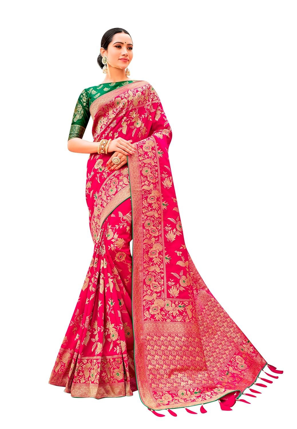 Monjolika Fashion Women's Banarasi Pure Kanjivaram Style Silk Saree With Blouse Piece for Wedding (37765 color)